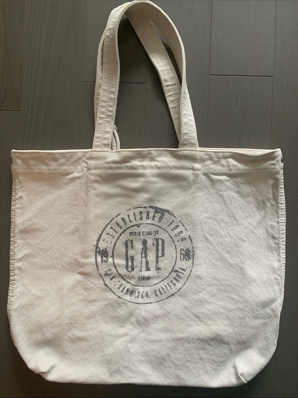 Vintage GAP Cream Canvas Tote with Faded Navy Logo